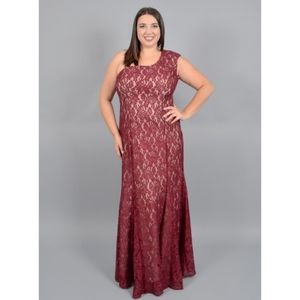 NIGHTWAY LACE METALLIC GOWN ONE SHOULDER